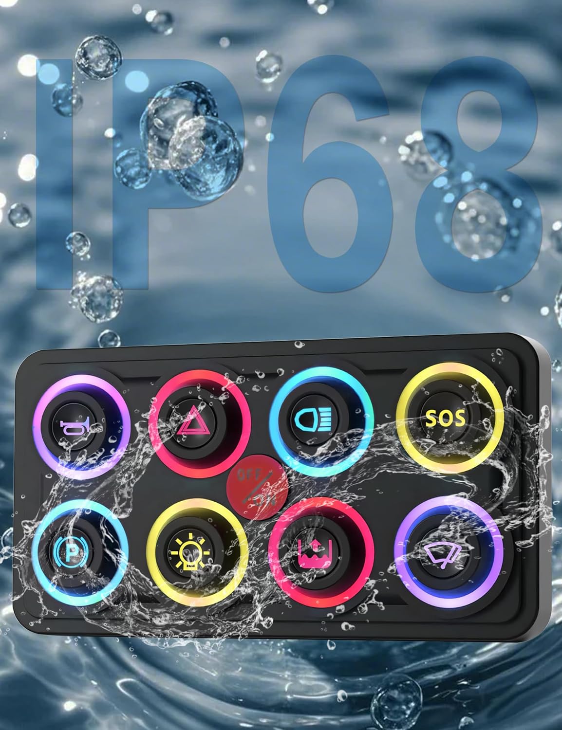 8 Gang Switch Panel 12V/24V IP68 Waterproof 4 Modes (Toggle/Momentary/Pulse/SOS) with 8-Color Backlit 50 Replaceable Buttons Solid State Relay for Truck/Boat/RV/Off-Road Vehicles