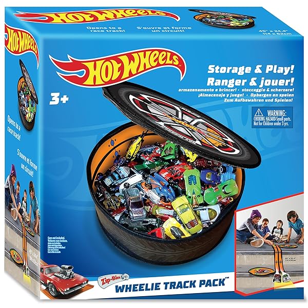 Hot Wheels Tara Toy: ZipBin Wheelie Track Pack - Unzips Into A Racetrack Mat, Holds 100 Toy Cars, Storage & Play, Circle Tire Design, Kids Ages 3+