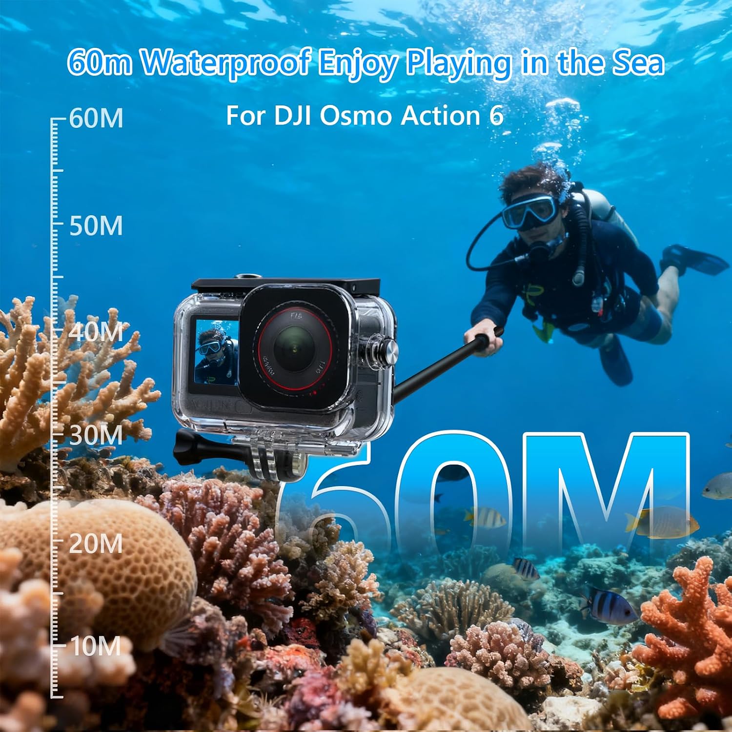 Waterproof case for DJI Action 6 Underwater Dive Case Housing Shell，Supports 45M/148FT Deep Diving Scuba Snorkeling，Protective Cover Invisible Diving Action Shell Accessory Kit