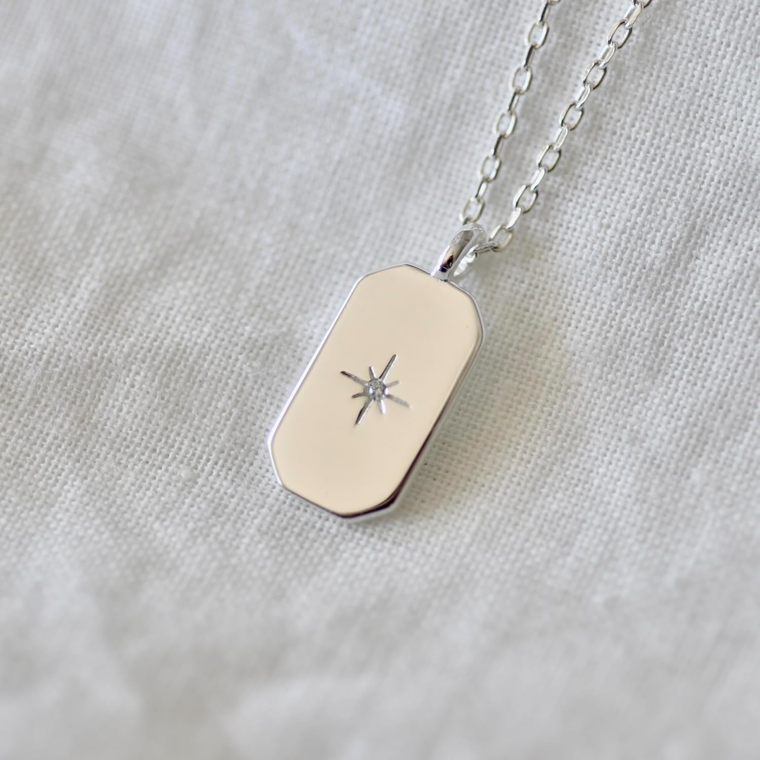Dainty Star Rectangle Tag Necklace in Sterling Silver 925 - Image 4