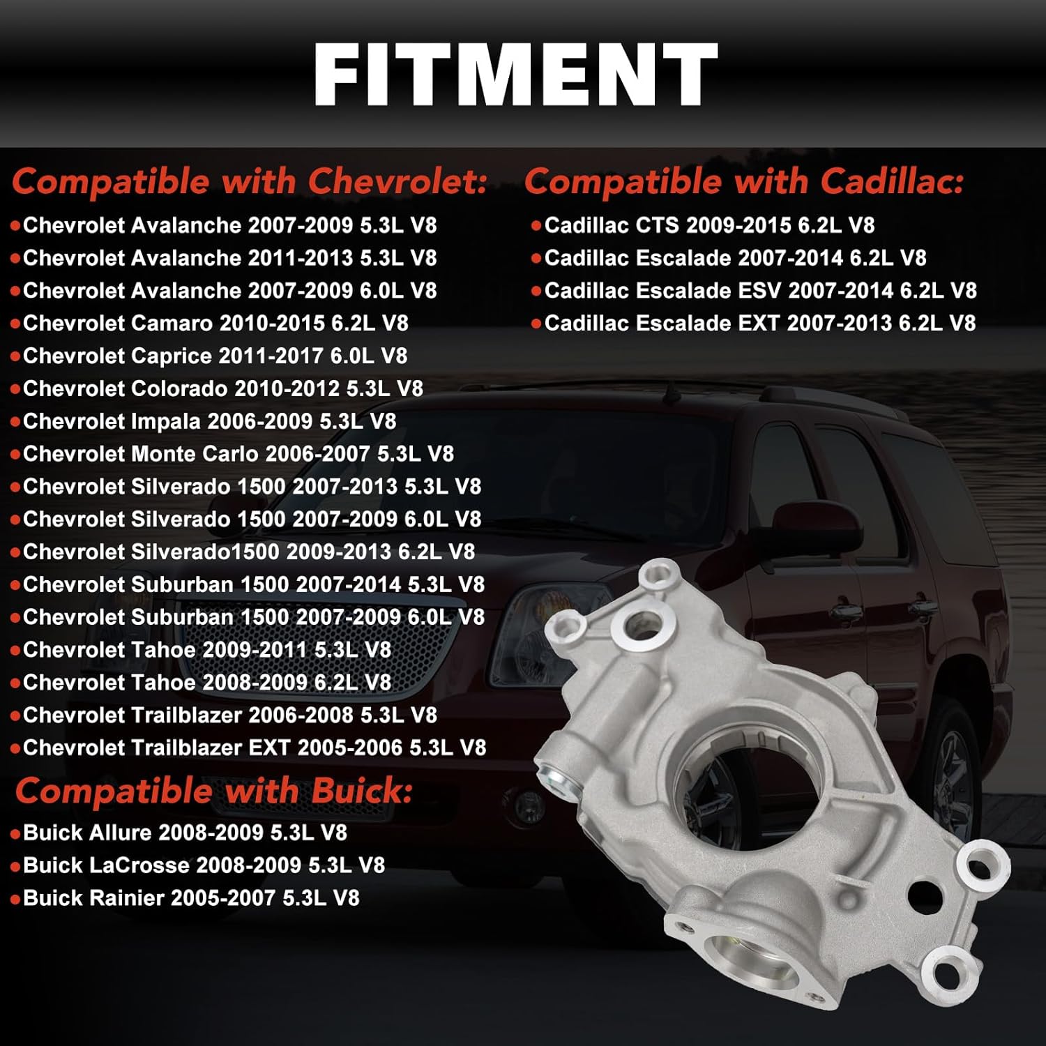 USTAR M365HV Engine Oil Pump Compatible with Chevrolet Avalanche Colorado Impala Silverado Suburban Tahoe, for Buick Allure LaCrosse, for Cadillac CTS Escalade, for Hummer H2 H3 5.3L 6.0L 6.2L V8