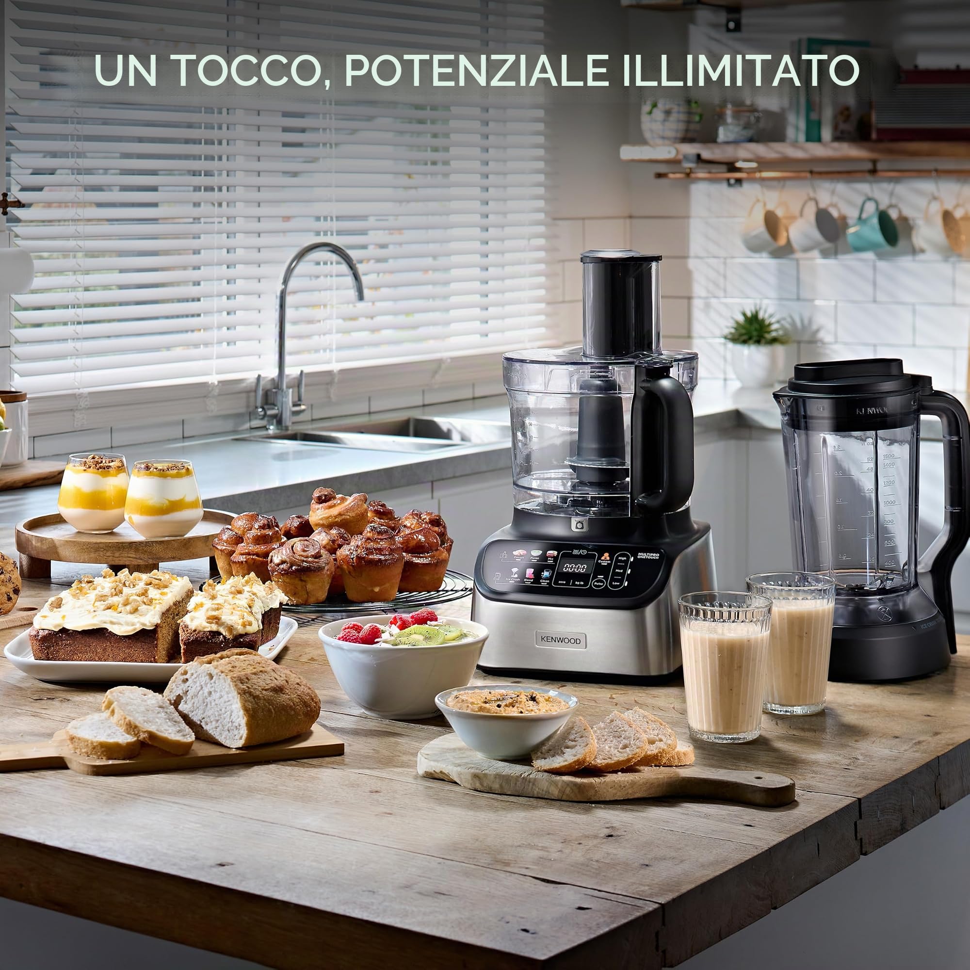 Kenwood MultiPro OneTouch FDM73.850SS, robot da cucina e frullatore multifunzione con 13 accessori, velocità variabile e funzione impulsi, scala integrata, lavabile in lavastoviglie, 1000 W