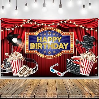 KatchOn, XtraLarge Movie Night Birthday Banner - 72x44 Inch | Movie Night Banner for Movie Birthday Party Decorations | Movie Theater Birthday Party Backdrop | Hollywood Birthday Party Decorations