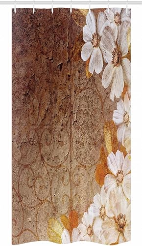 Miniatura 3 de Ambesonne Cortina de ducha Grunge Stall, patrón de flores y hojas en pared agrietada con líneas florales, diseño clásico, juego de decoración de