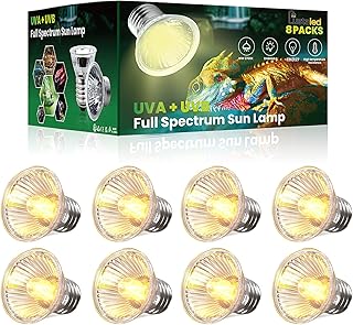 8Pack Heat Lamp Bulbs, 50W Reptile Heat Bulb, UVA UVB Reptile Light Bulb, E26 Dimmable Full Spectrum Sun Lamp Reptile Basking Bulb for Chicks, Turtle, Lizard, Amphibians, Puppies