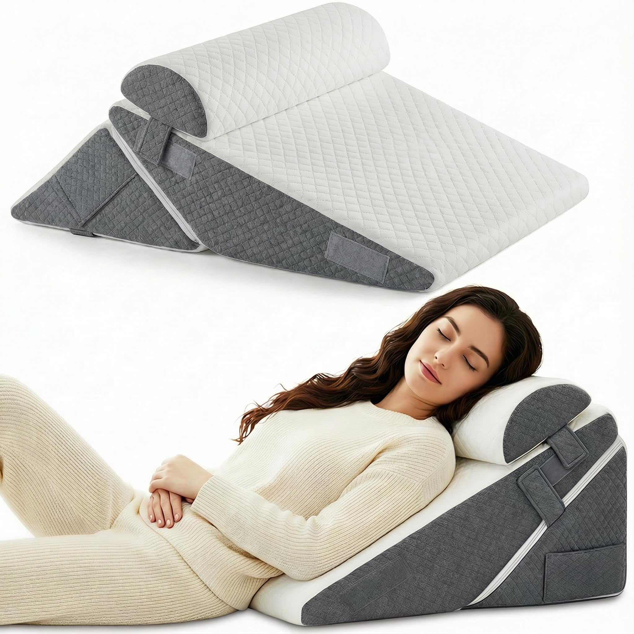 3PCS Set Höhenverstellbar 9''/12'' Orthopädische Keilkissen für Postoperative Unterstützung zur Linderung von Reflux, Rückenkissen, Lesekissen für Bett und Sofa