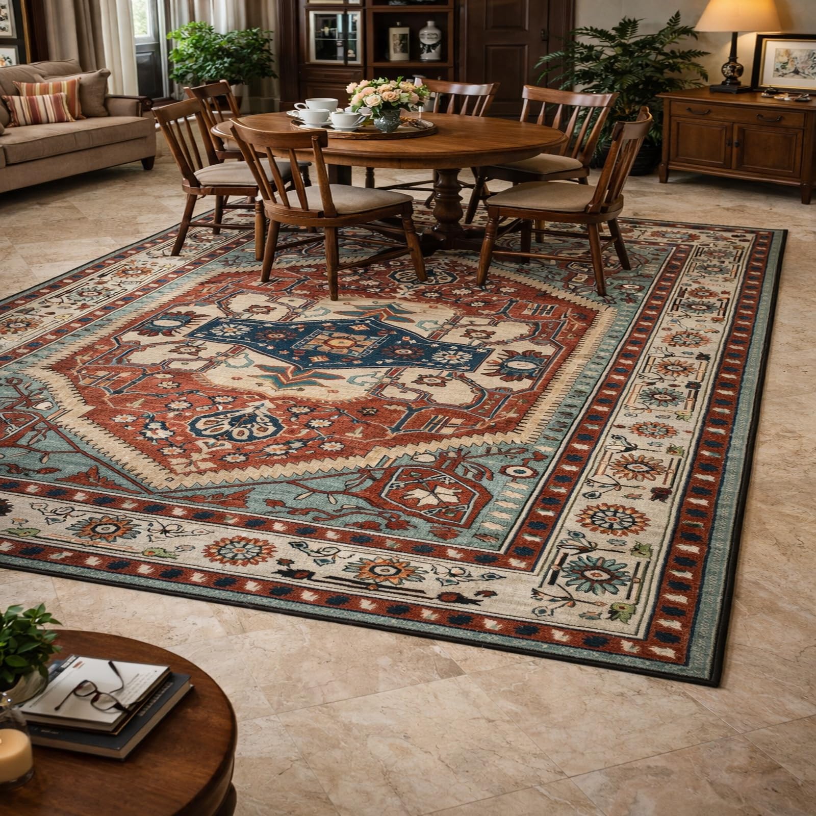 Tapis de cuisine lavable 120x180 antidérapant rouge traditionnel