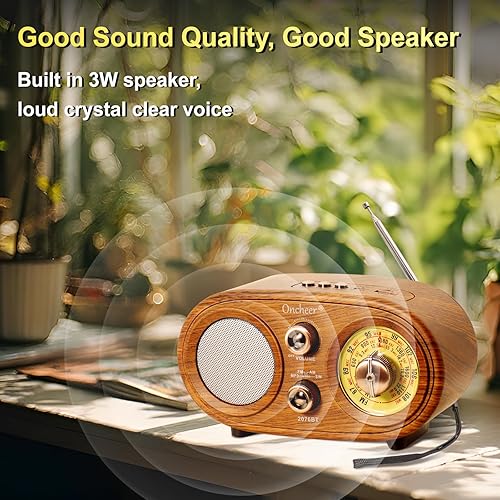 Miniatura 2 de Altavoz portátil retro vintage Bluetooth, banda FMAMSW 3, antena ajustable, funciona con batería, tarjeta TF de soporte, reproducción de música USB,