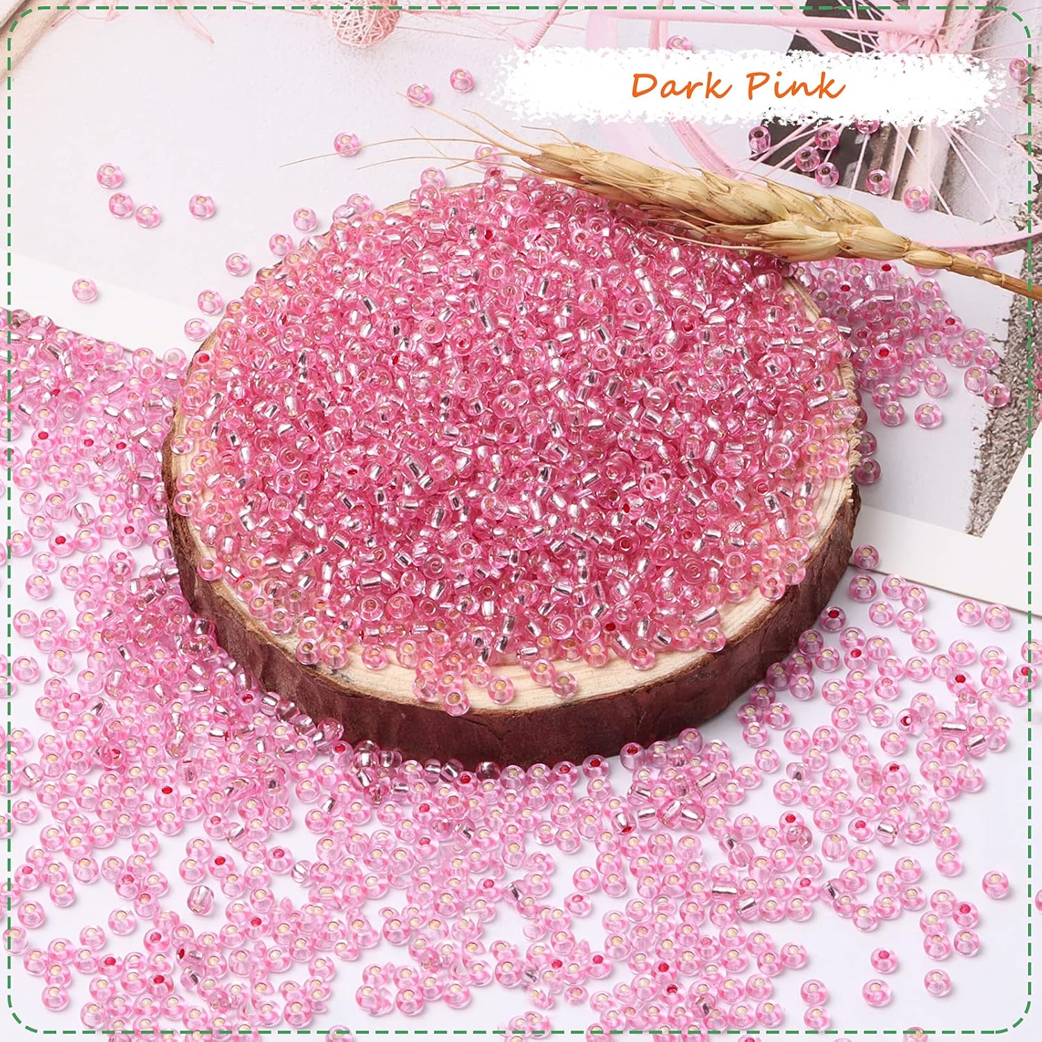 2000pcs Glass Seed Beads Bulk - 4mm 6/0 Craft Beads for DIY Projects, Bracelets, Necklace, Jewelry Making - Transparent Dark Pink Waist Spacer Beads With Tweezers - Image 3
