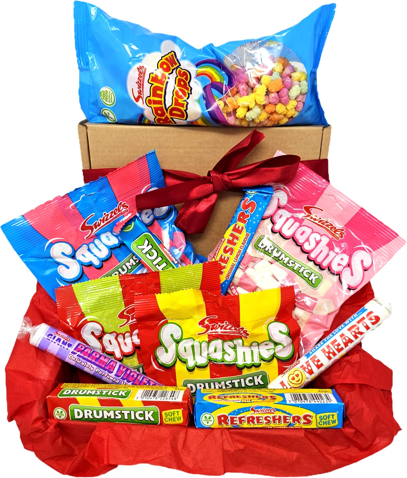 Sweet Hamper Gift Box Retro Sweets, Squashies, Refreshers, Drumsticks, Love heart sweets, Parma Violets – Includes ‘Stellar Six’ Poem – Easter Gift, Birthday Box, No Artificial Colours