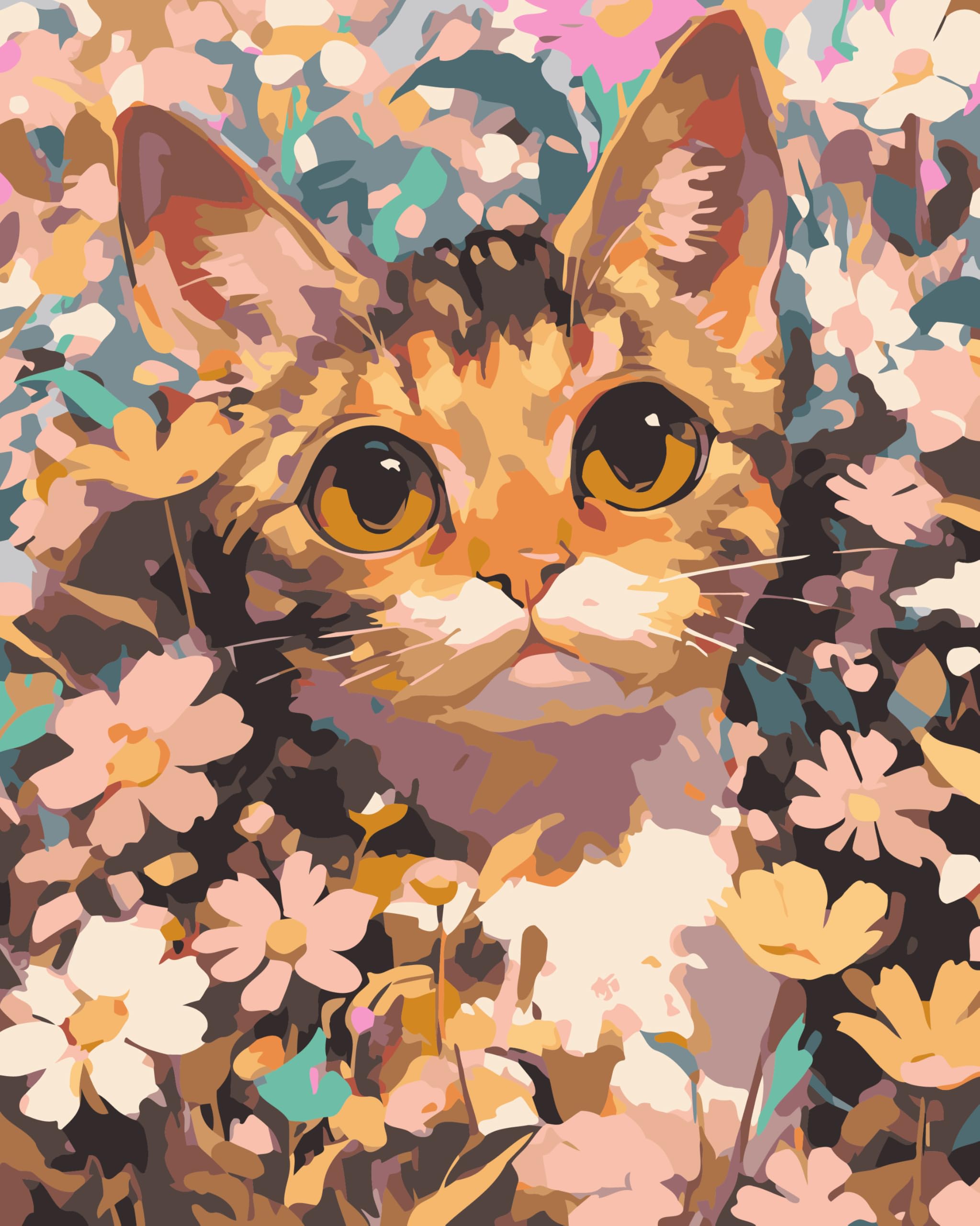 CaptainCrafts Paint by Numbers for Adults DIY Oil Painting Paint by Numbers with Canvas Acrylic Art Crafts House Decor 16x20 Inch (Frameless, Cat in The Flowers) โ image 1