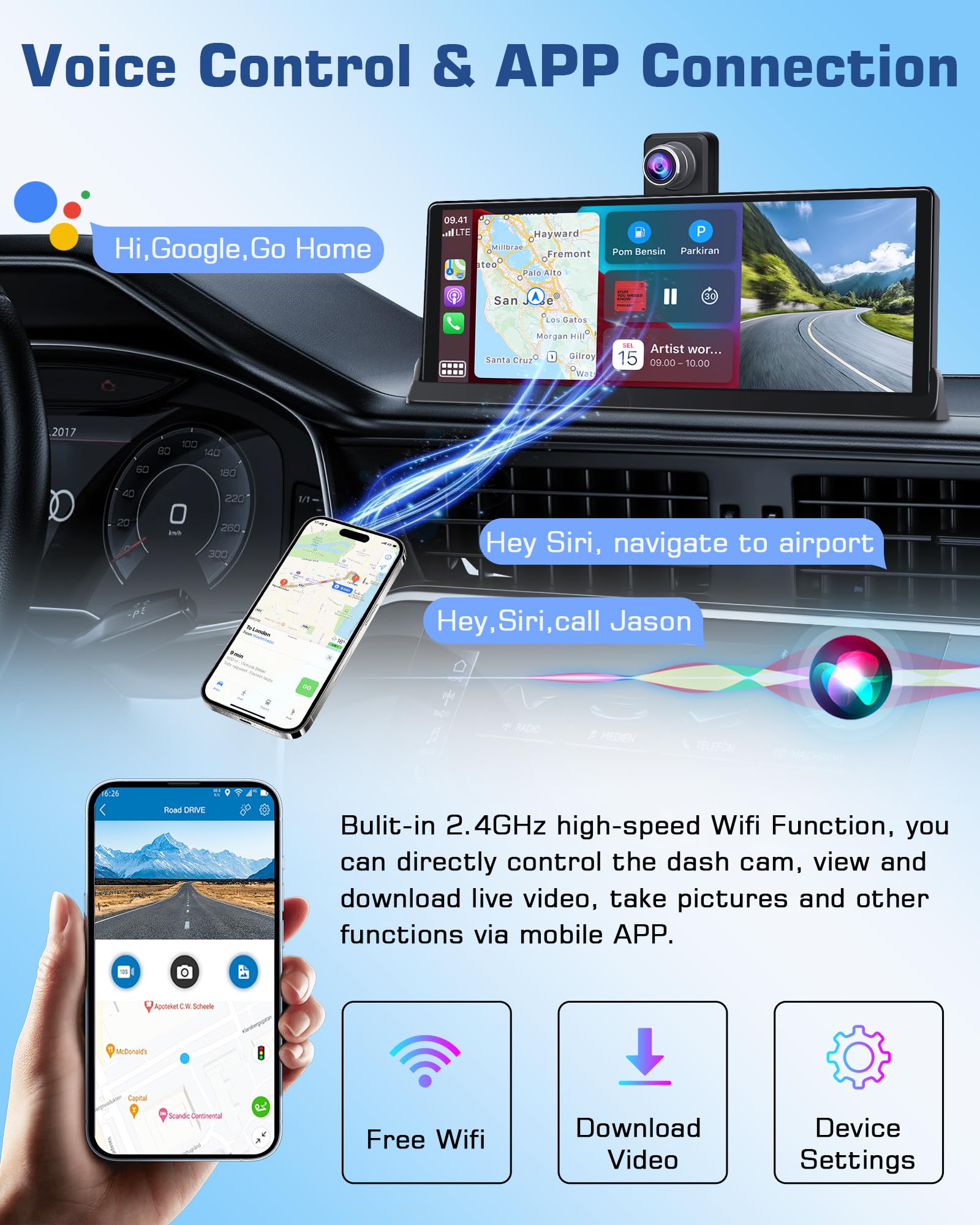 2026 Tiempo Limitado Exclusive Pantalla Coche Carplay Android Auto Pantalla 350° Giratorio 4K Dashcam,10,26 Pulgadas Portátil Pantalla Carplay Coche Dual-Bluetooth Navegación de Conducción