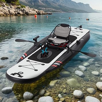 Inflatable Kayak with Pedal System, 12ft Premium PVC Fishing Kayak, Portable & Lightweight with Rudder System, Aluminum Seat, and Accessories Included HIN Included