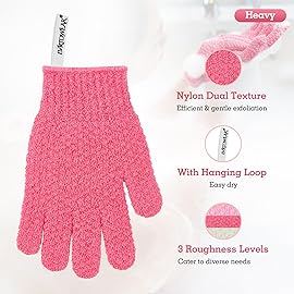 Evridwear Exfoliating Glove Shower Gloves Exfoliate Dead Skin for Dry Sensitive Skin No Irritation with Hanging Loop