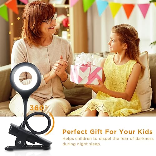 Miniatura 9 de Lámpara de escritorio LED con clip, 5 modos, 5 brillos regulables, luz de abrazadera regulable, batería recargable, lámpara de lectura flexible para