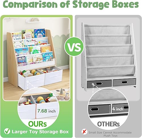 Miniatura 21 de MallBest Estantería infantil de madera maciza con contenedores de almacenamiento, estante frontal inspirado en Montessori para niños de 1 a 5 años,