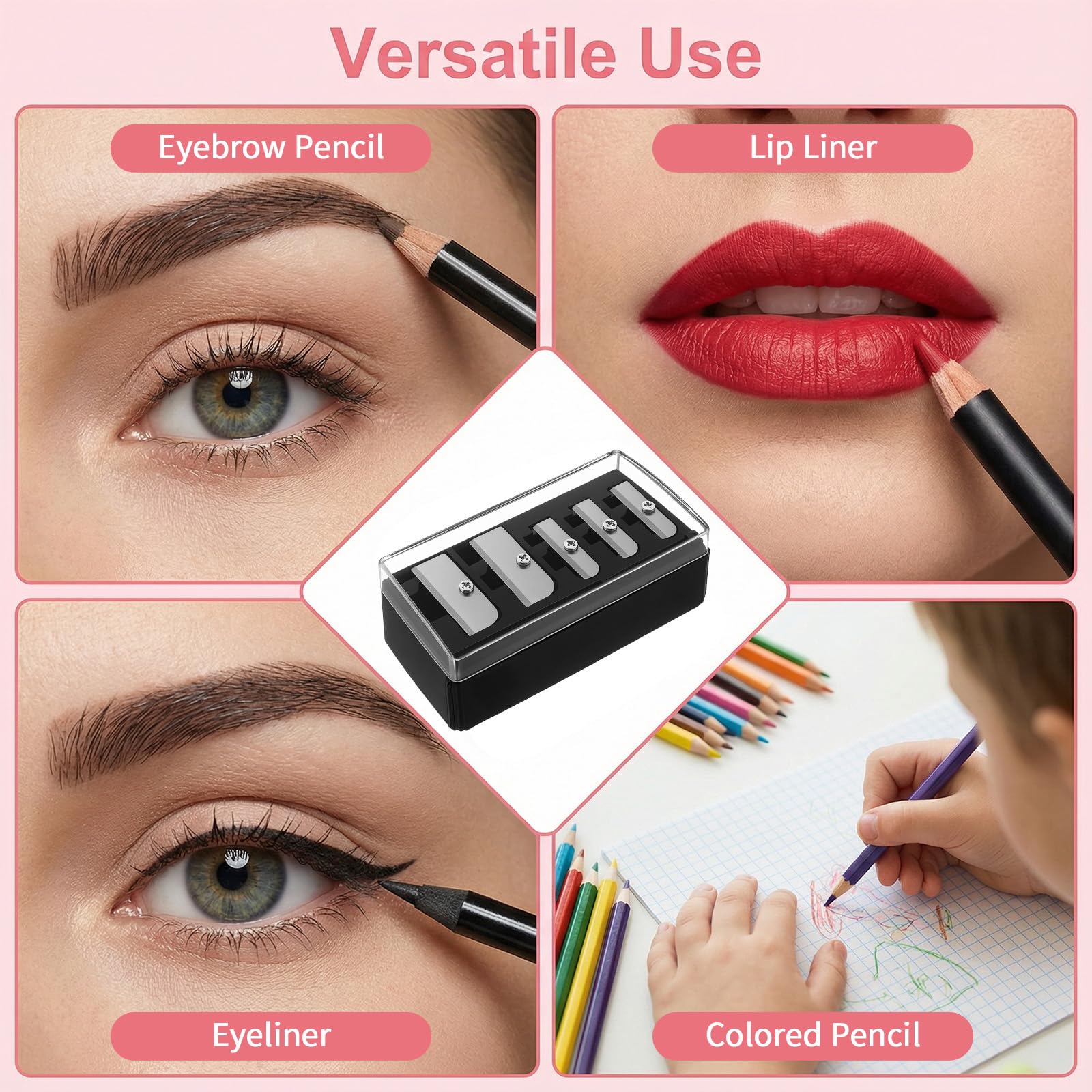 Lot de 2 taille-crayons cosmétiques portables pour crayons khôl - Taille-crayon universel pour crayon à sourcils - Crayon contour des lèvres - Lames de précision - Pratique pour les déplacements