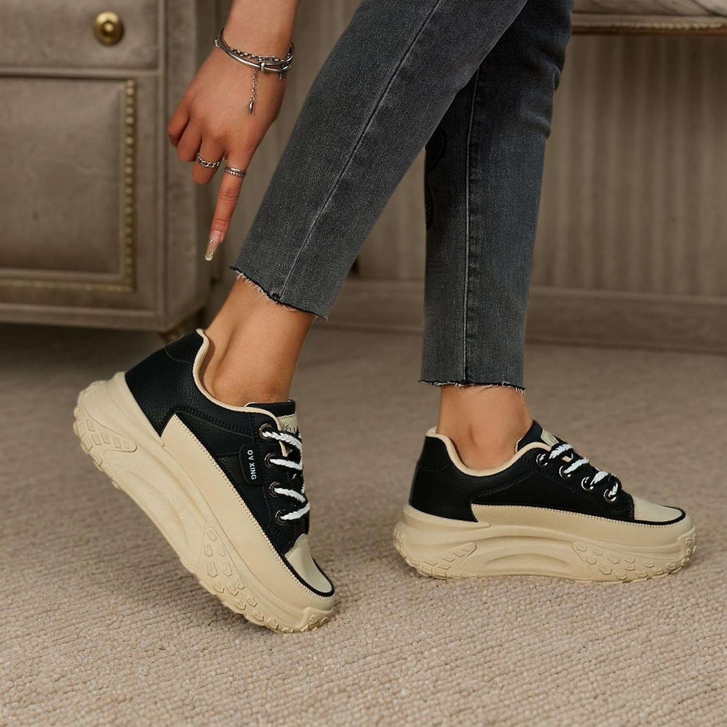 ELFOR Women's Sports Shoes, Fashionable Lace Up Casual Shoes, Essential for Travel and Daily Life - Image 2