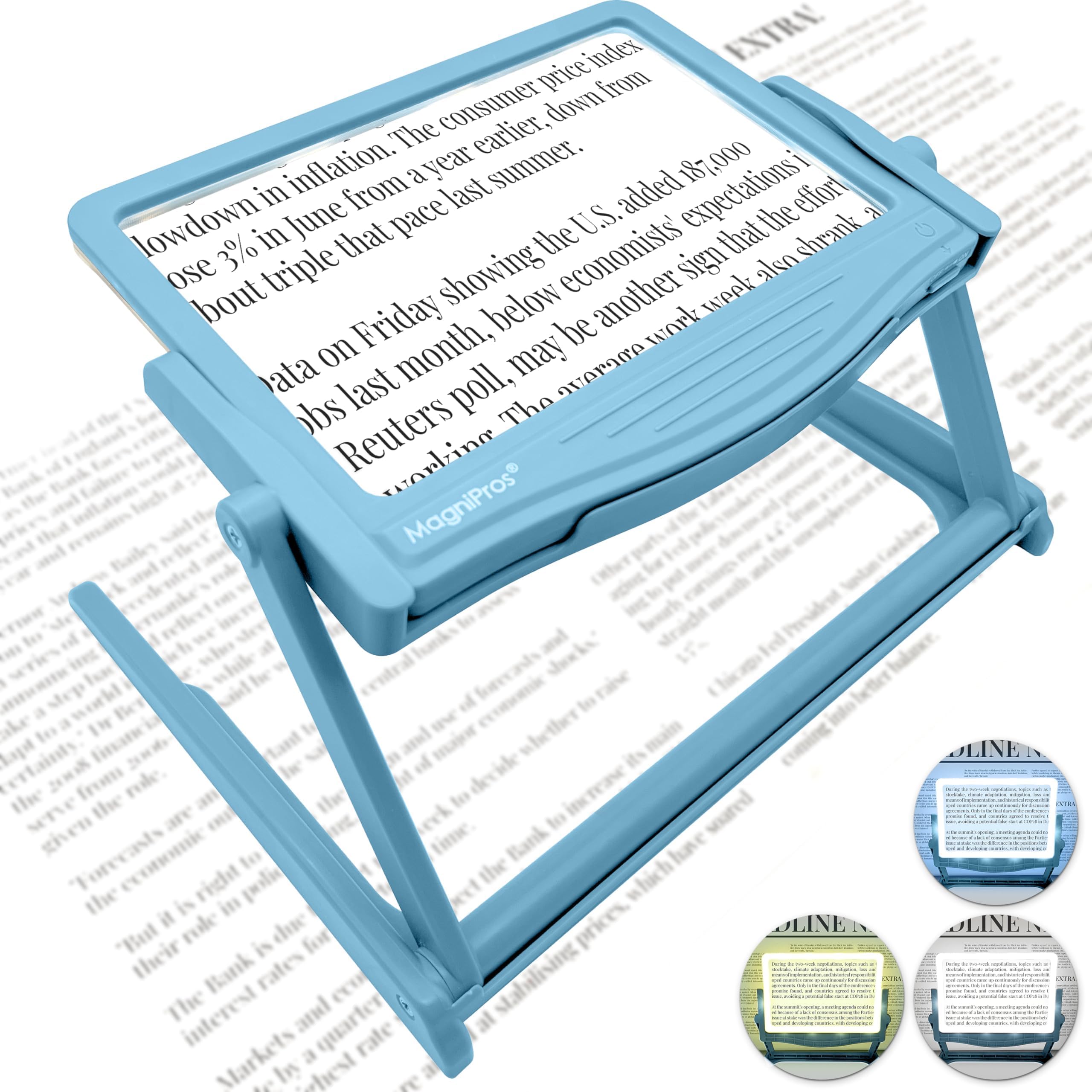 5X Large LED Hands-Free Full Page Magnifying Glass with Detachable Stand & 3 Stepless Color Modes to Reduce Eye Strain, Ideal for Reading Small Prints, Crafting, Low Vision & Seniors