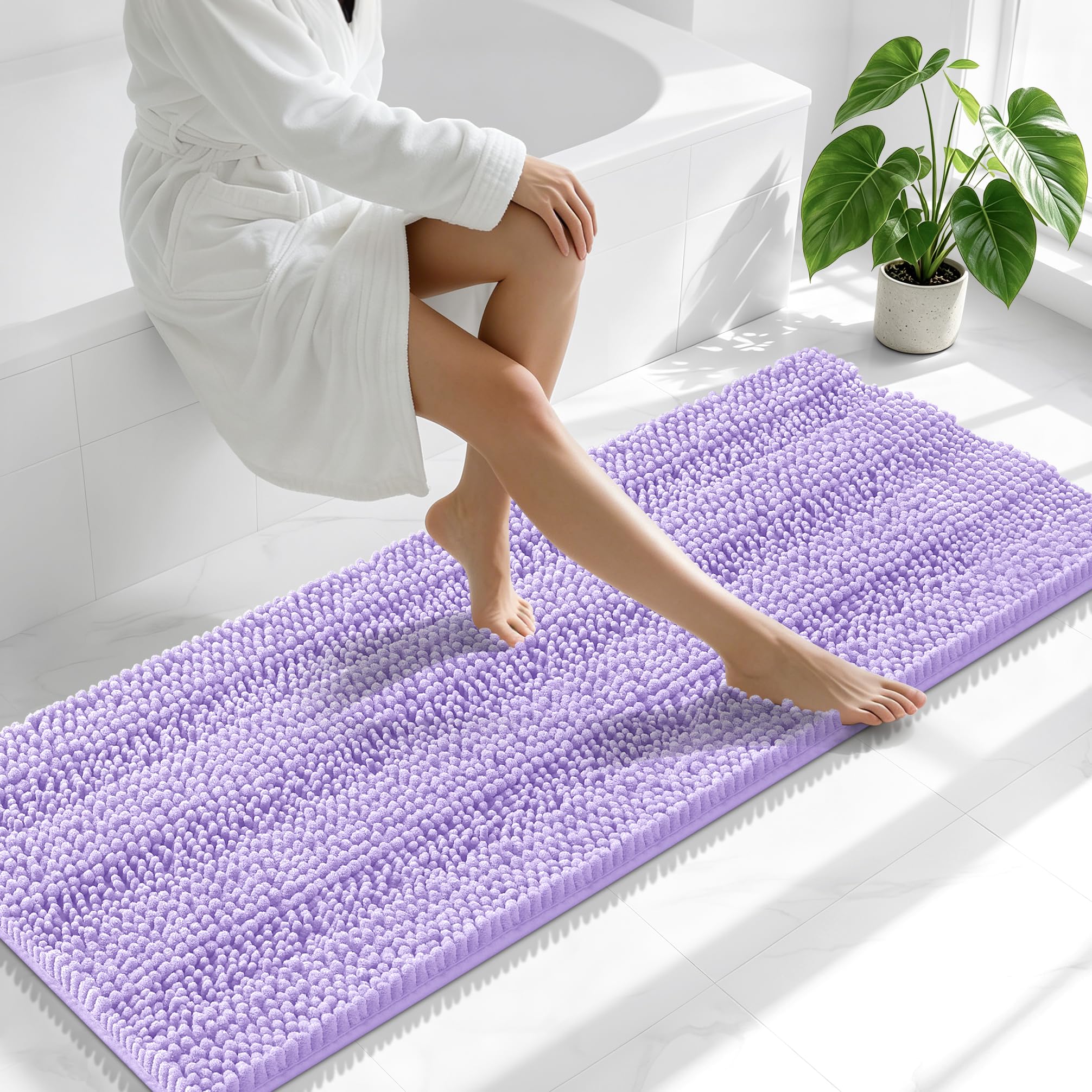 Smiry Thick Chenille Bathroom Runner Rugs 59x20, Soft Bath Mat, Lavender
