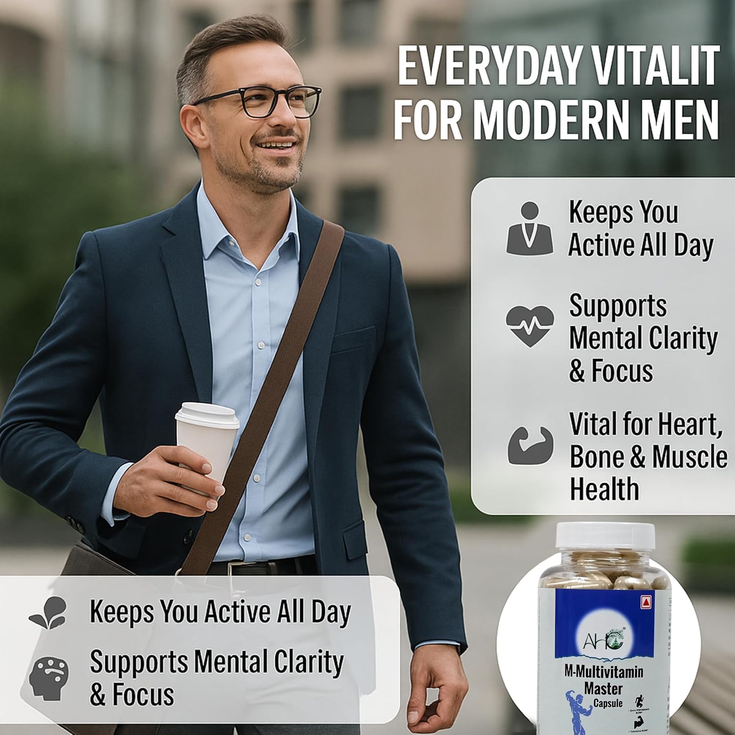 AVHC M-Multivitamin Master-60 Capsule (500MG) | Daily Multivitamin for men | Supports energy, immunity, bone and overall well -being with essential vitamins