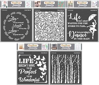 CrafTreat Reusable Quote Stencils for Painting on Wood, Canvas, Paper, Fabric, Floor, Wall and Tile - Life Quotes Bundle - 5Pcs - Size: 6x6 Inches Each - DIY Art and Craft Stencils for Home Decor