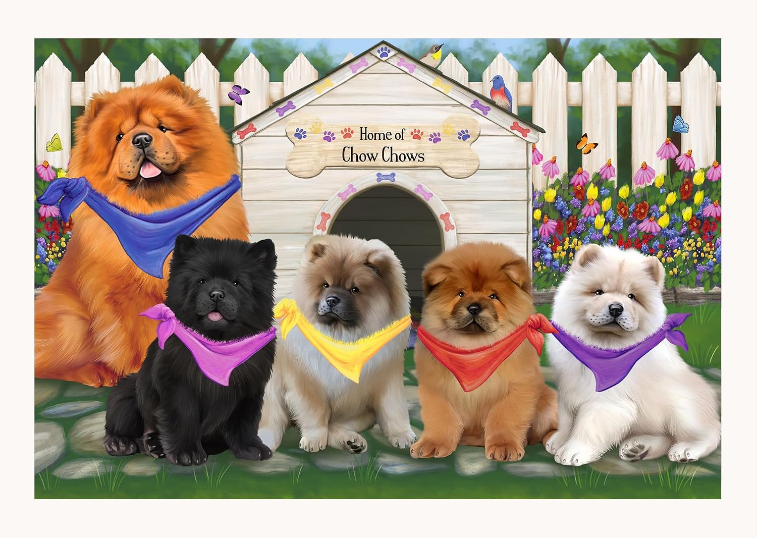 Doggie of the Day Spring Garden Chow Chow Dogs Wall Art Print on Flat Rolled Canvas for Pet Lovers Living Room Decoration with Blooming Flowers Seasonal Dog Decor - Flat Rolled Canvas, 11" x 14"