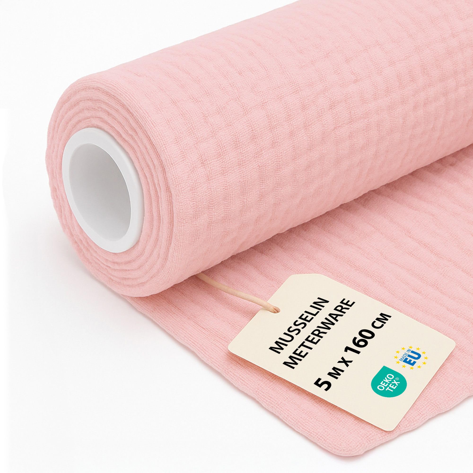Muslin Fabric by the metre 5 M x 160 cm - Fabric for Crafts Sewing Decoration Perfect for Dressmaking Upholstery Accessories and DIY Couture Projects Oeko-Tex Pink
