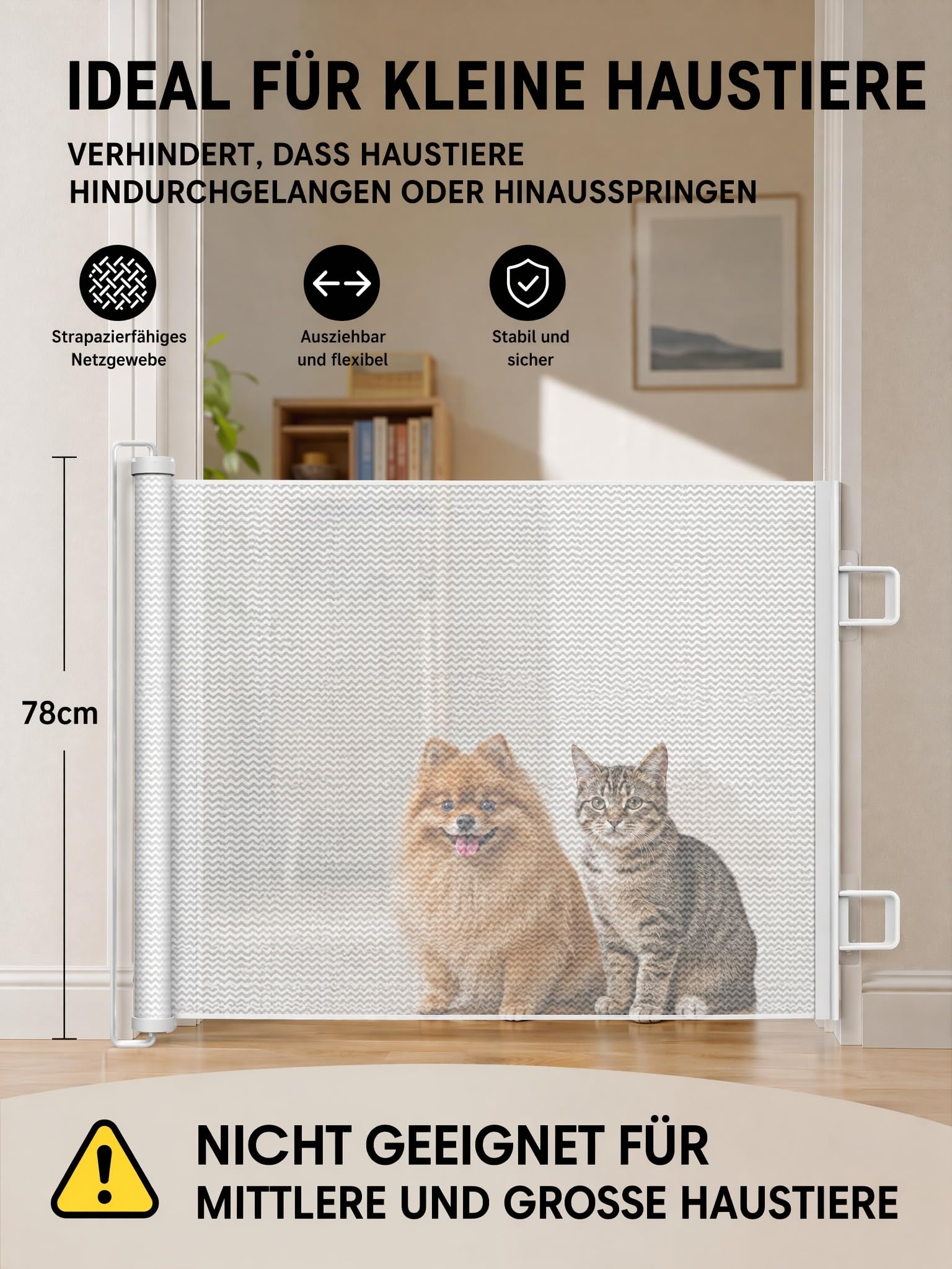 Barrière de Sécurité Chien Enfant Rétractable Extensible (110cm Blanc) | Sans Perçage, Pour Escaliers Portes Couloirs, Intérieur Extérieur, Hauteur Ajustable