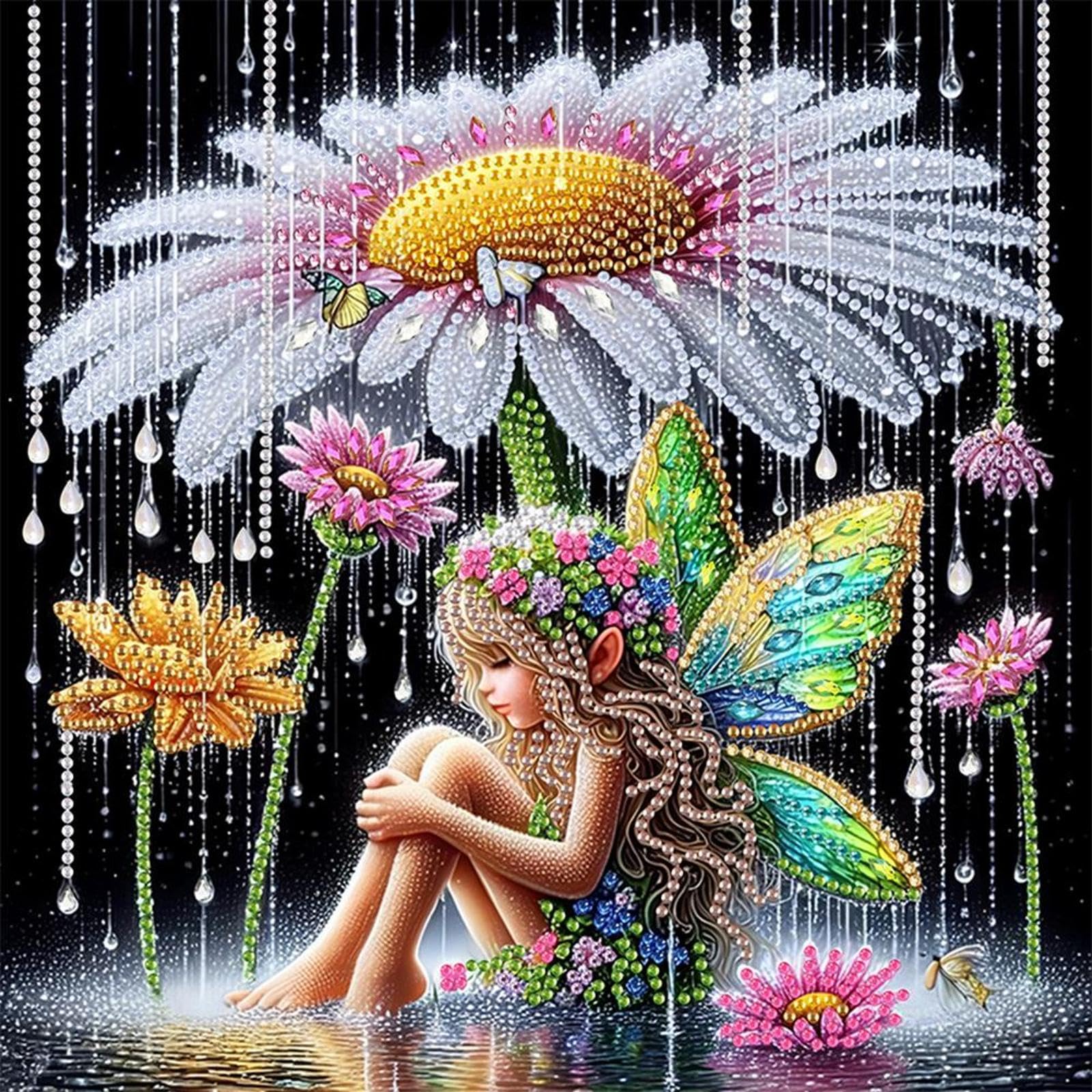 5D Special Shape Diamond Art Painting Kits for Adults – DIY Crystal Rhinestone Gem Art Craft, Diamond Mosaic Kit for Beginners, Home Wall Decor Gift 11.8x11.8 Inch(Daisy Fairy)