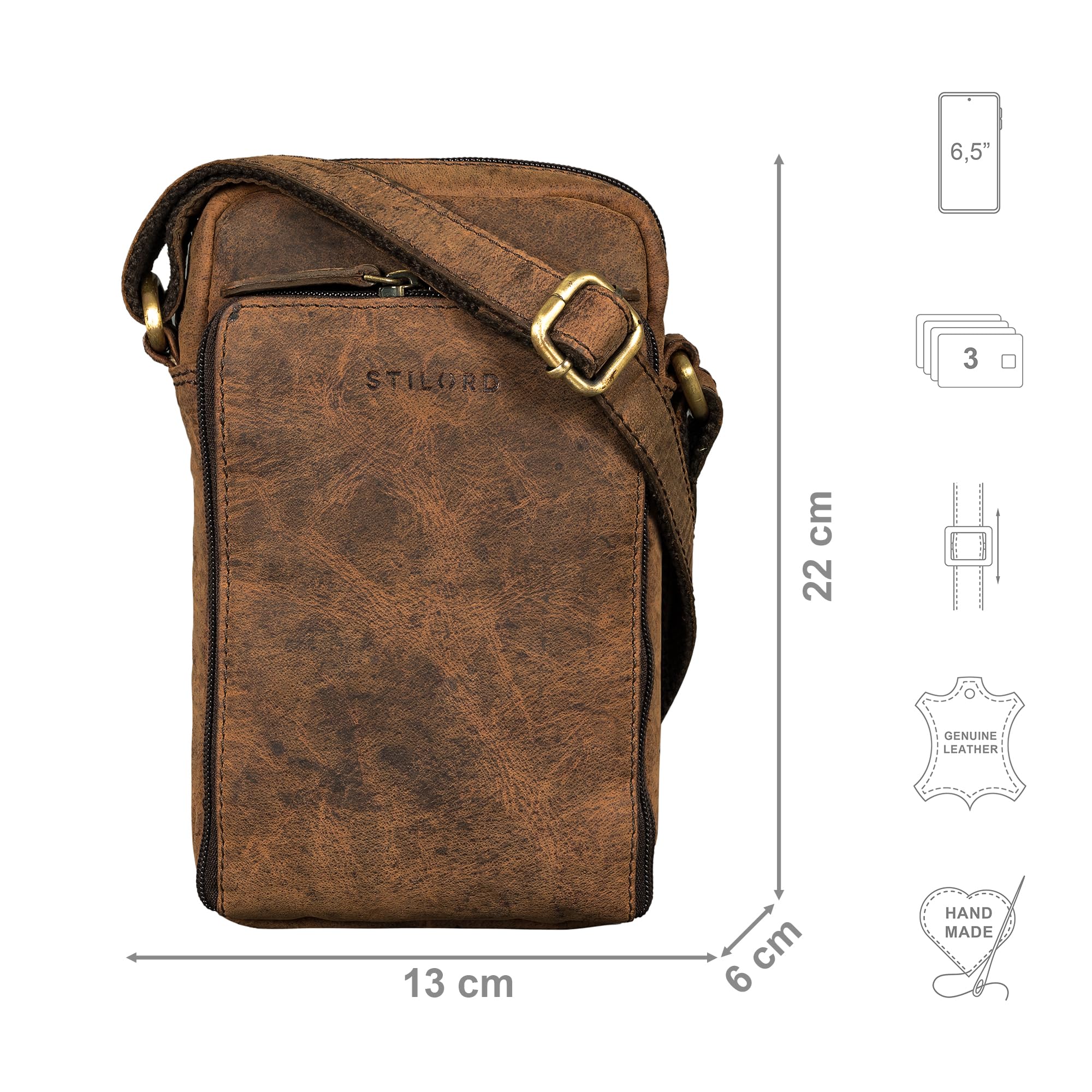 STILORD 'Luigi' Petite Sacoche Homme Bandouliere Cuir Sacs à Main pour Smartphone jusqu'à 6,5 Pouces Petit Sac Porté Epaule Pochette Homme Cuir Véritable