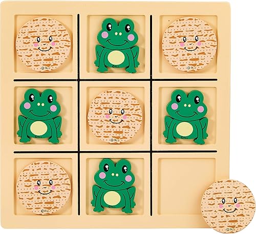 Rite Lite Fun Tic Tac Toad Juego de madera con ranas - Fun Tic Tac Toe Juego educativo para niños y juegos de familia Nochejuego interior y exterior