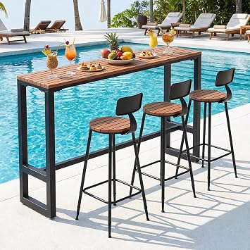 Outdoor Bar Table Weather Resistant Extra Long Patio Bar 47.2"-102.4" | Outside Bar Height Table Wood High Top Counter Table for Patio, Garden, Yard, Balcony, Poolside, Black 47.2"