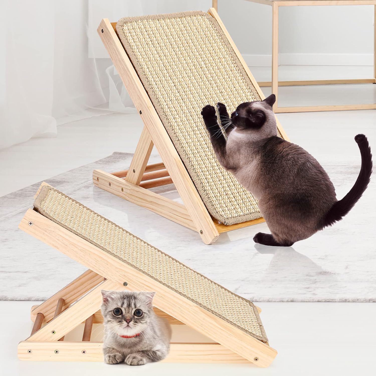 2 Pack Tilted Cat Sisal Scratcher Ramp with Replaceable
