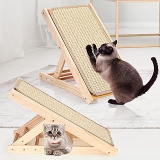 2 Pack Tilted Cat Sisal Scratcher Ramp with Replaceable Sisal Scratching Pad Mat Wood Pet Scratching Post Ramp with Three Different Adjustable Height for Cats Kitten Pet Holding up to 80LBS