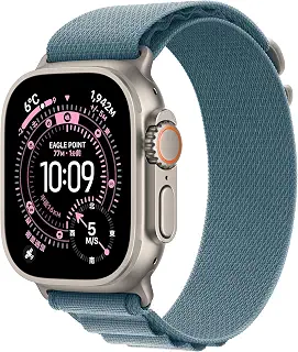 Apple Watch Ultra 3(GPS + Cellularモデル)- 49mmナチュラルチタニウムケースとライトブルーアルパインループ - L