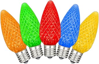 Novelty Lights 25PK C9 LED Diamond Faceted Ultra Bright Dimmable Outdoor Christmas String Lights Replacement Bulbs Multicolor