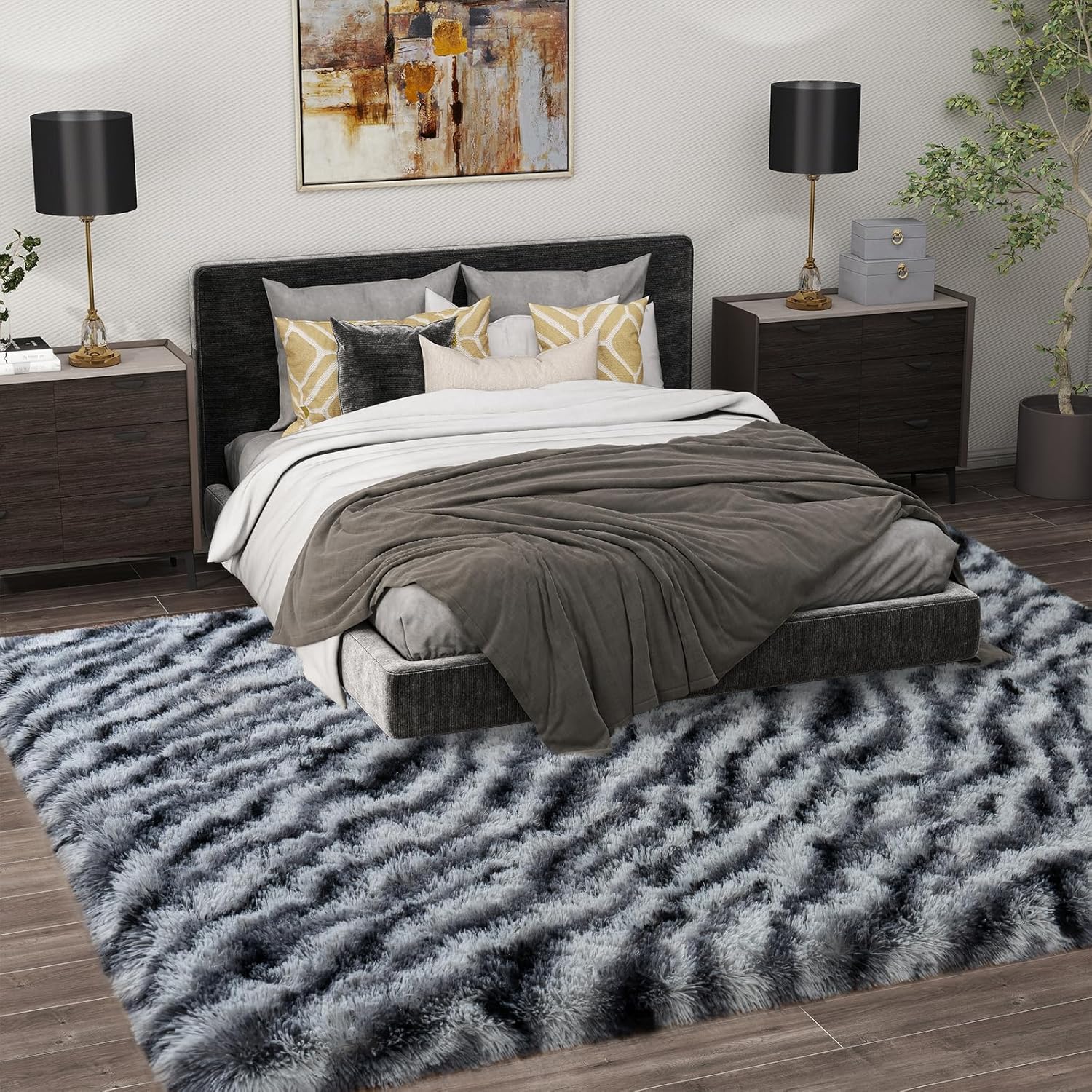 Soft Shag Rugs for Bedroom, 4x6 Zebra Black White Fluffy Shaggy Rugs for Living Room Nursery, Luxury Modern Plush Carpet Girls Kids Room Dorm Indoor Home Decor, Upgrade Non-Slip