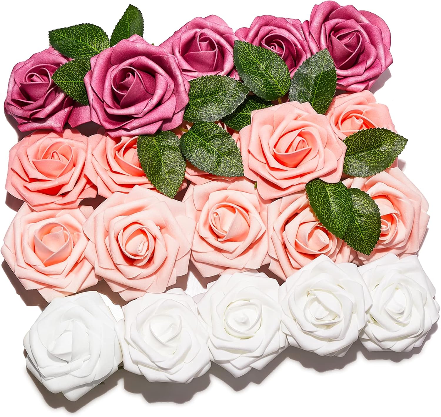 PartyWoo Artificial Flowers, 20 pcs Artificial Roses with Stems, White