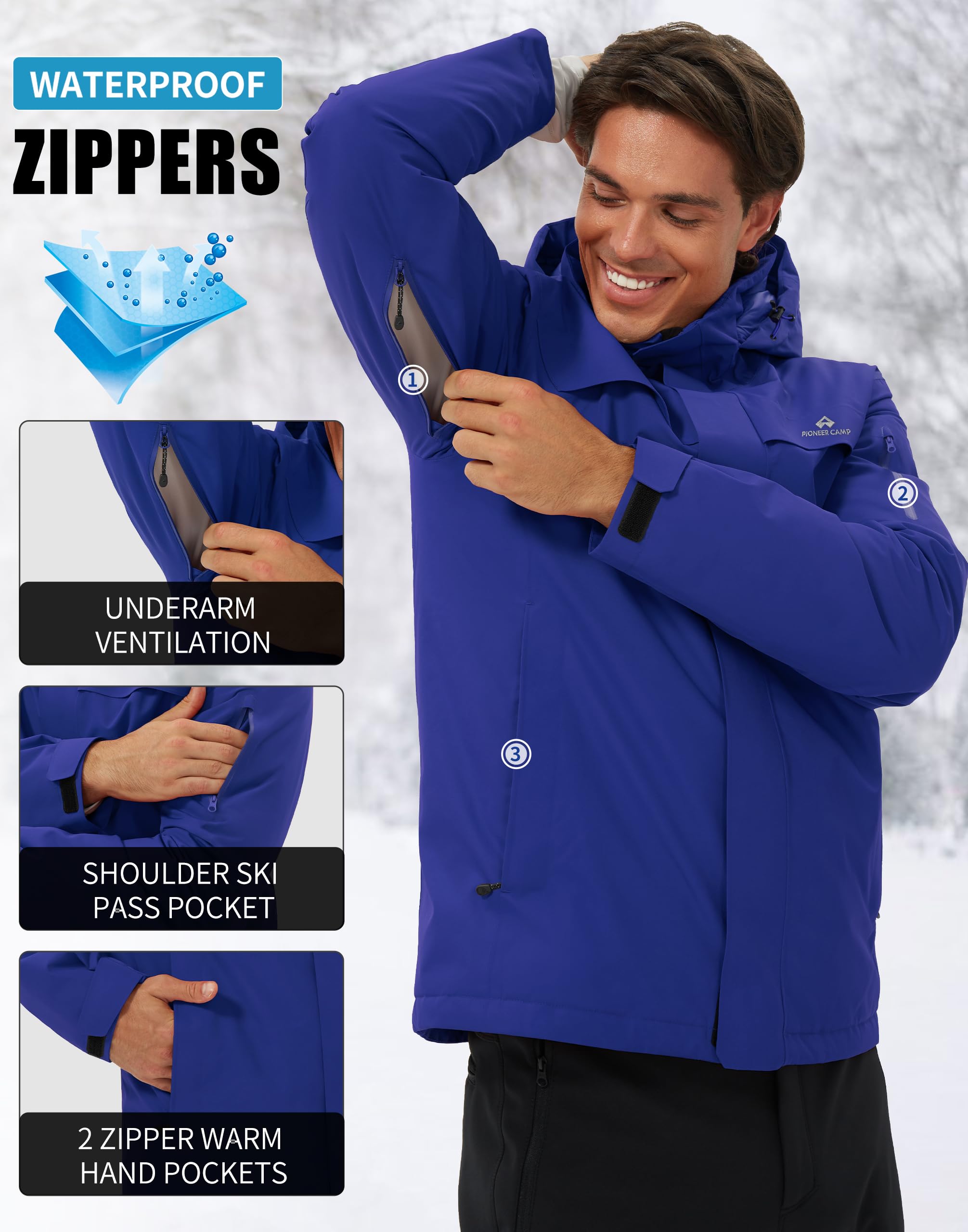 Giacca da sci da uomo, impermeabile, calda, traspirante, da snowboard, con cappuccio