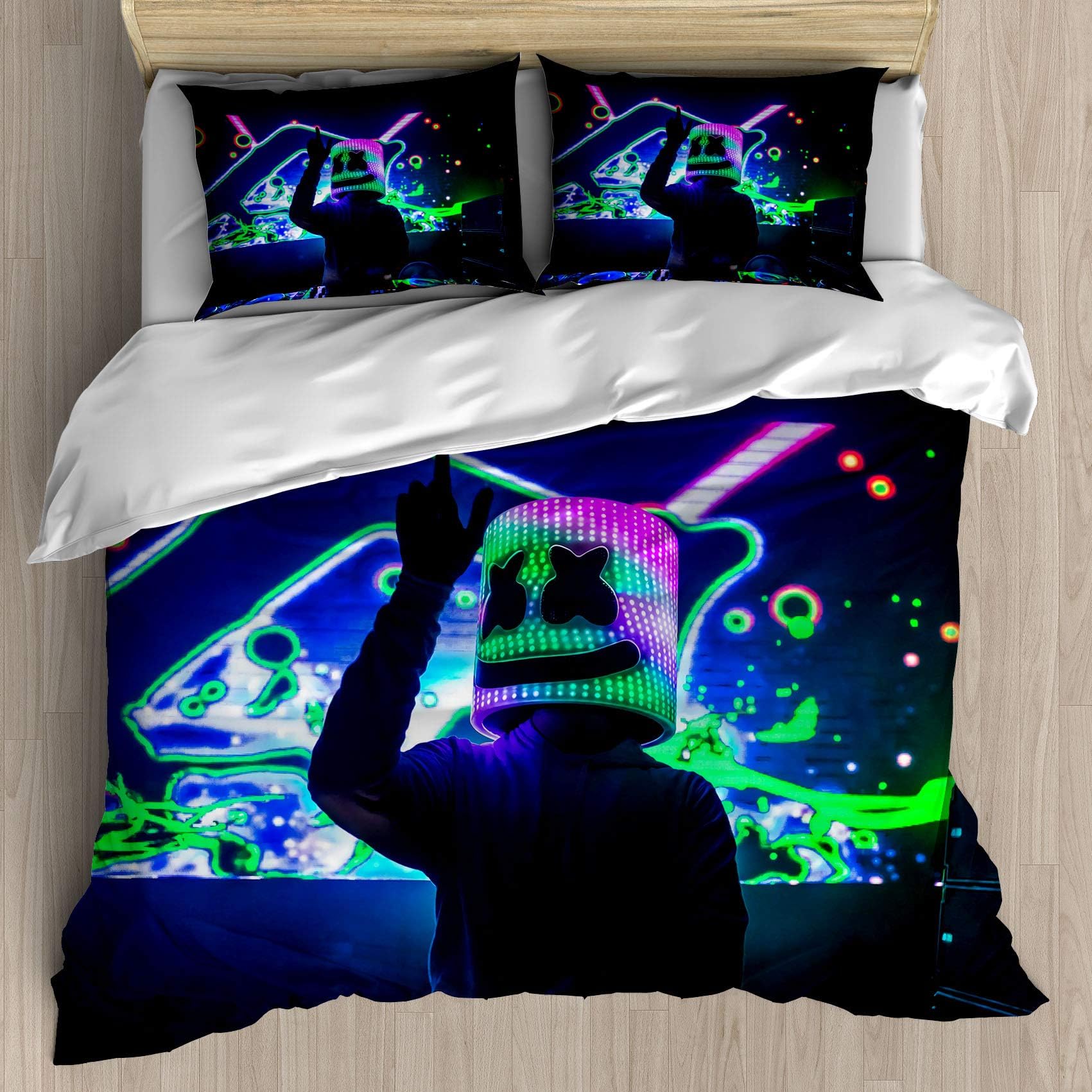 DJ Marshmallow Decor Duvet Cover Set Queen Size,DJ and Gorgeous Stage Live Print,Decorative 3 Piece Bedding Set with 2 Pillow Shams.(Multicolor,Queen)