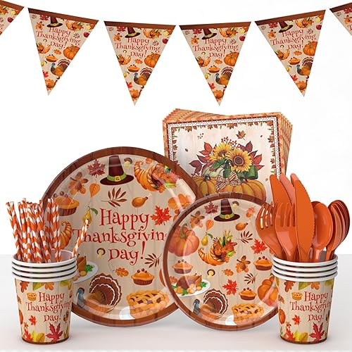 Miniatura 7 de Decoraciones de fiesta de Acción de Gracias, platos y tazas de Acción de Gracias, suministros de decoración de fiesta de Acción de Gracias,