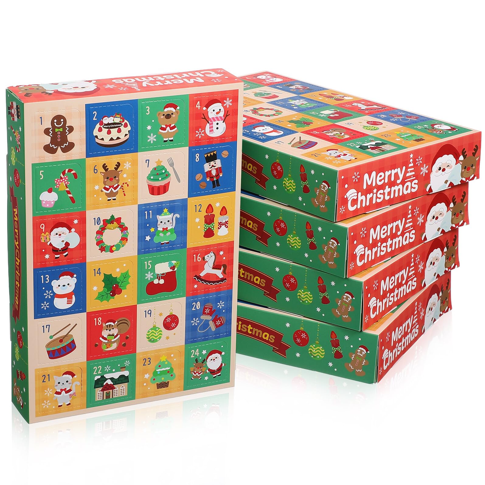 OUNONA Adventskalender Boxen 5 Stück mit 24 Fächern Selbstgemacht Weihnachtskalender Papier Geschenkboxen für Süßigkeiten und Partydeko