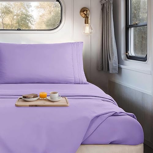 Miniatura 5 de Juego de sábanas cortas tamaño Queen de lavanda Nestl para RV, juego de sábanas de lujo para RV tamaño Queen, juego de 4 piezas de sábanas ajustadas