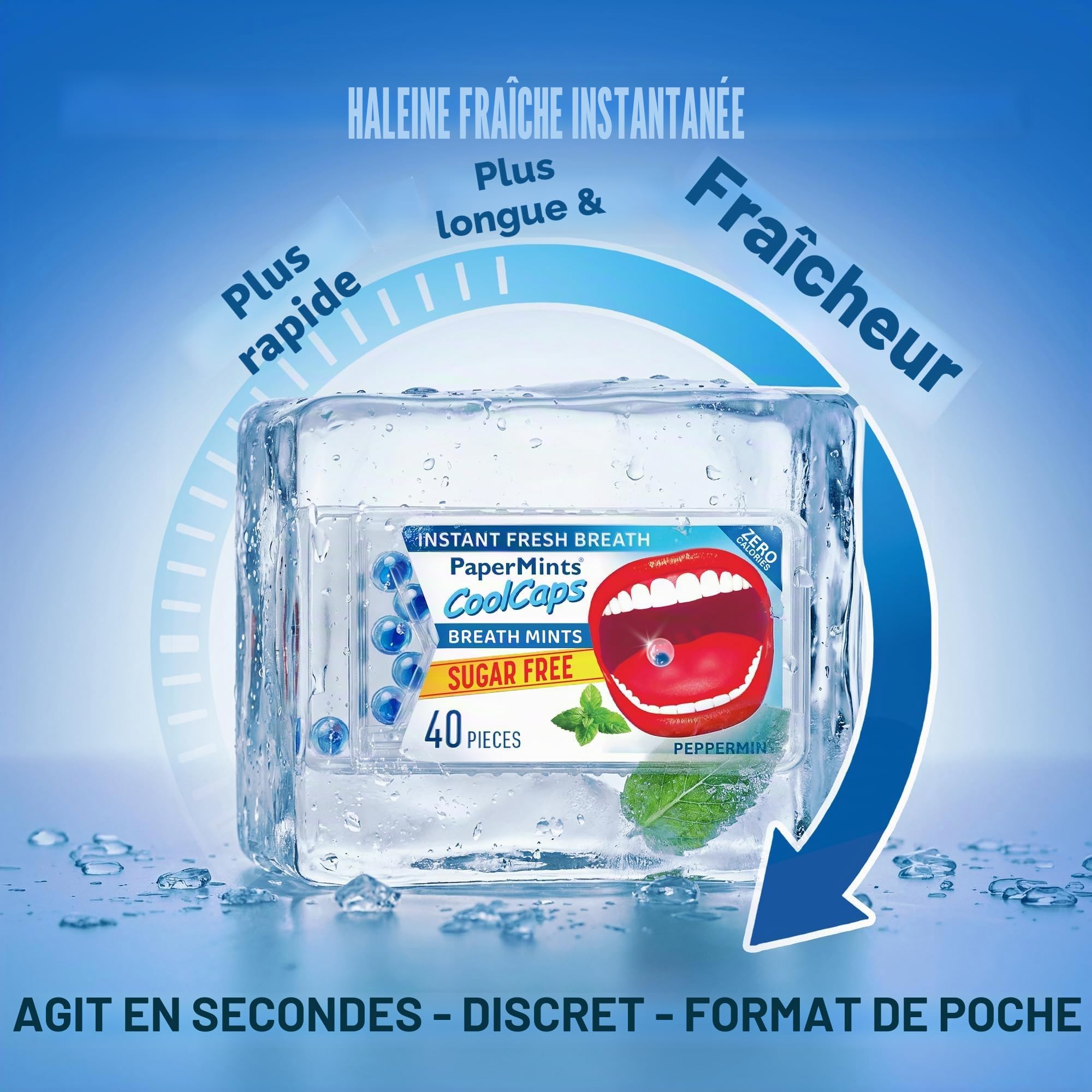 PaperMints CoolCaps Lot de 4 sachets de 160 capsules Instant Fresh Haleine Menthes sans sucre Traitement extrême de la mauvaise haleine pour adultes Perles désodorisantes pour traitement de l'halitose