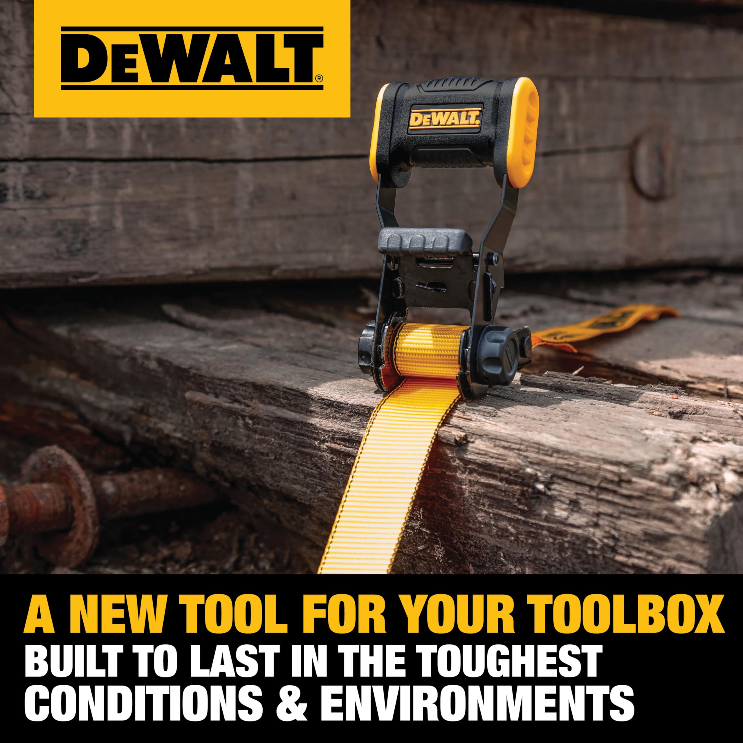 DEWALT DXBC18004 Lot de 4 Sangles d'arrimage à cliquet de 3,2 cm x 3,6 m, résistance à la Rupture de 816,5 kg
