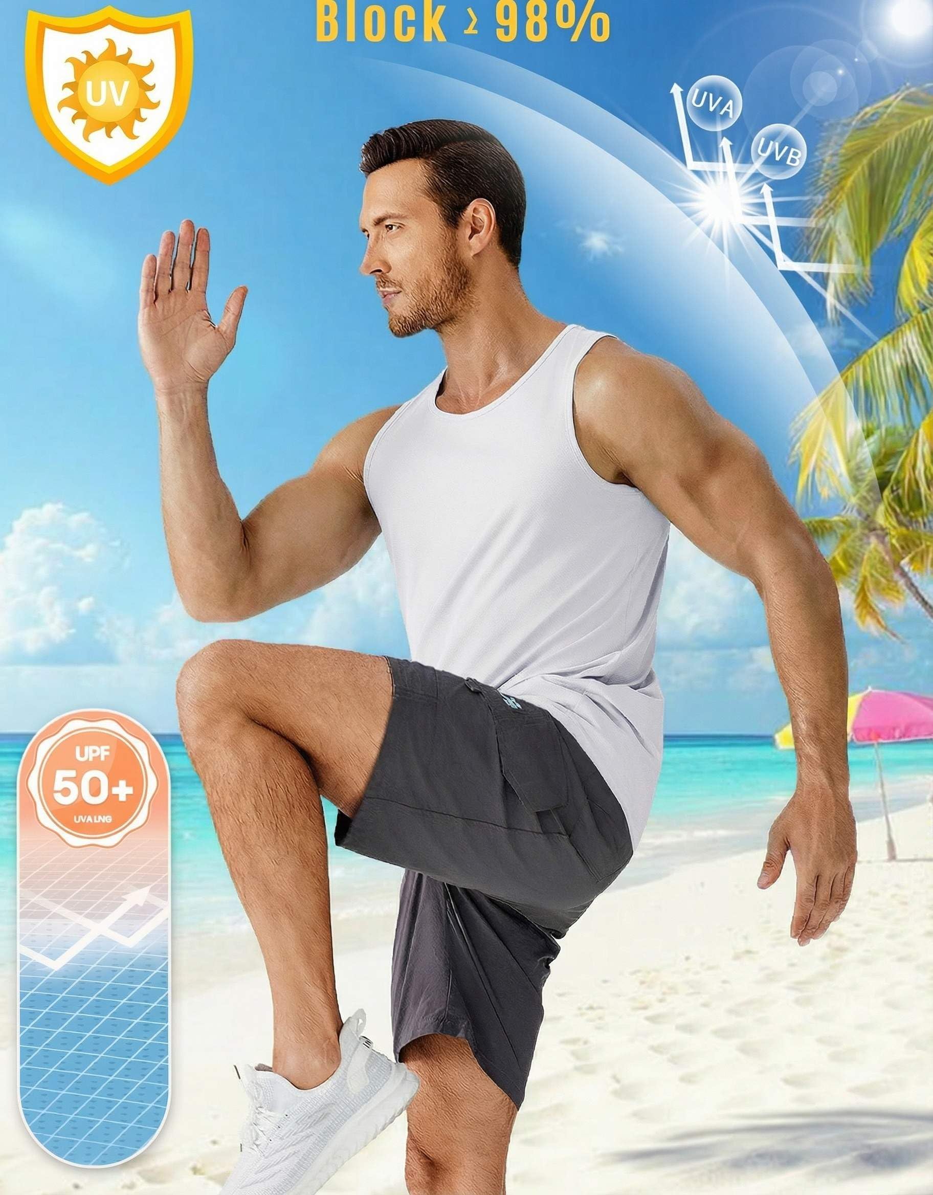 PINSPARK Camiseta Sin Mangas para Hombre Deportiva Transpirable Protección Solar UV UPF 50+ Secado Rápido para Gimnasio Running Uso Casual Y Alto Rendimiento Verano