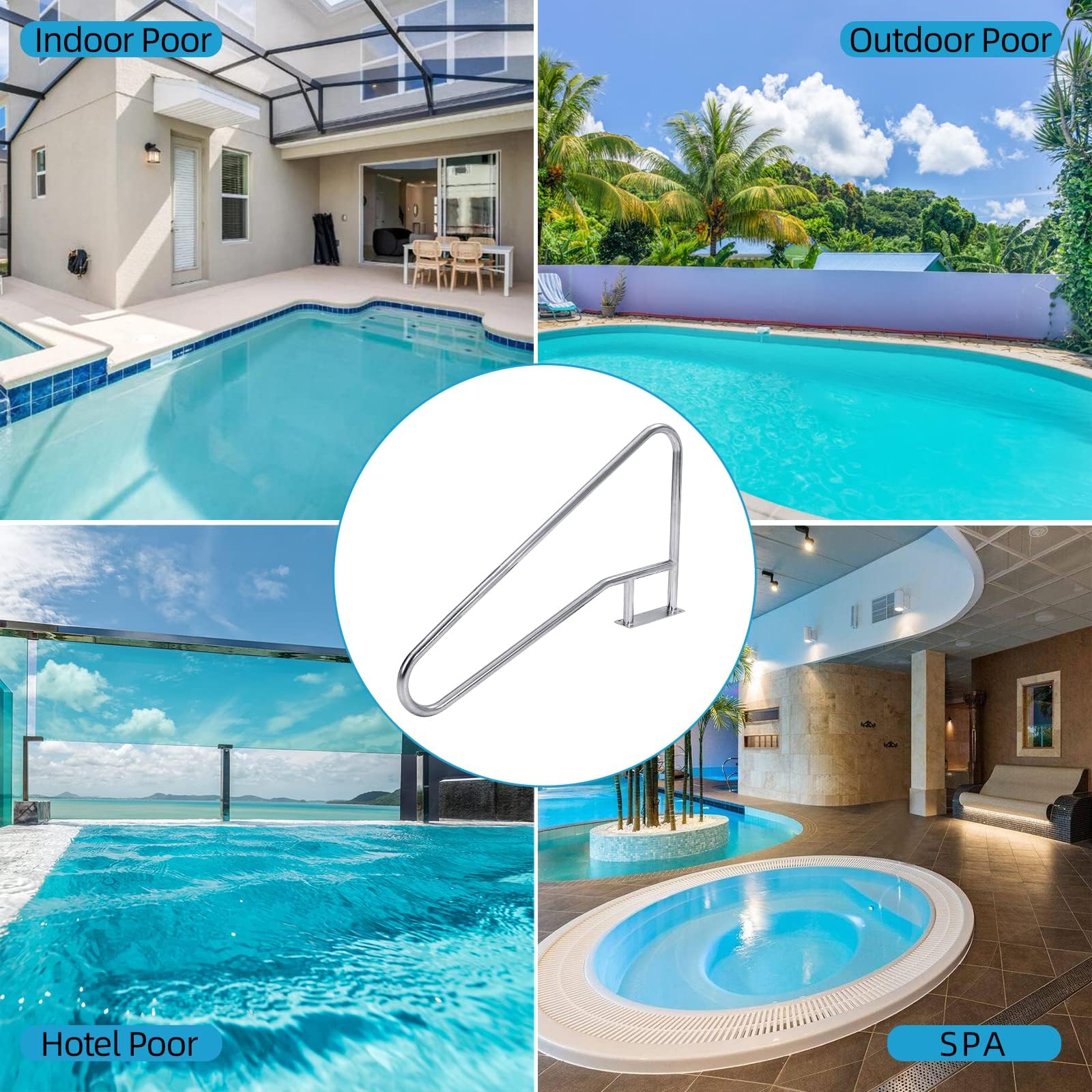 Garvee Barandilla antideslizante para piscina y baño - Acero inoxidable 304 duradero - Soporta 175 kg - Resistente a la corrosión, fácil de instalar - Seguridad y apoyo - Incluye accesorios - Tamaño