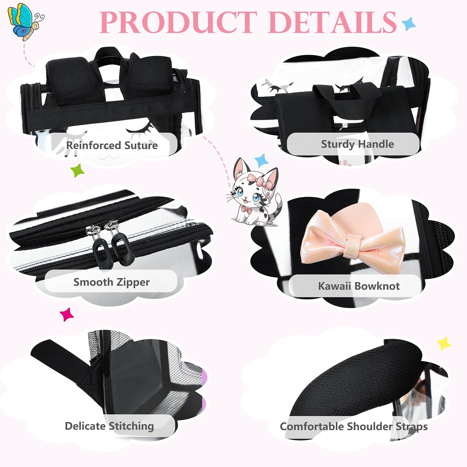 AO ALI VICTORY clear backpack Girls with Tote Bag Heavy Duty PVC Transparent Cute Backpack for Kids Toddler Preschool Bookbags Elementary School Bags See Through Casual Travel Daypack, Balck Set - Image 5