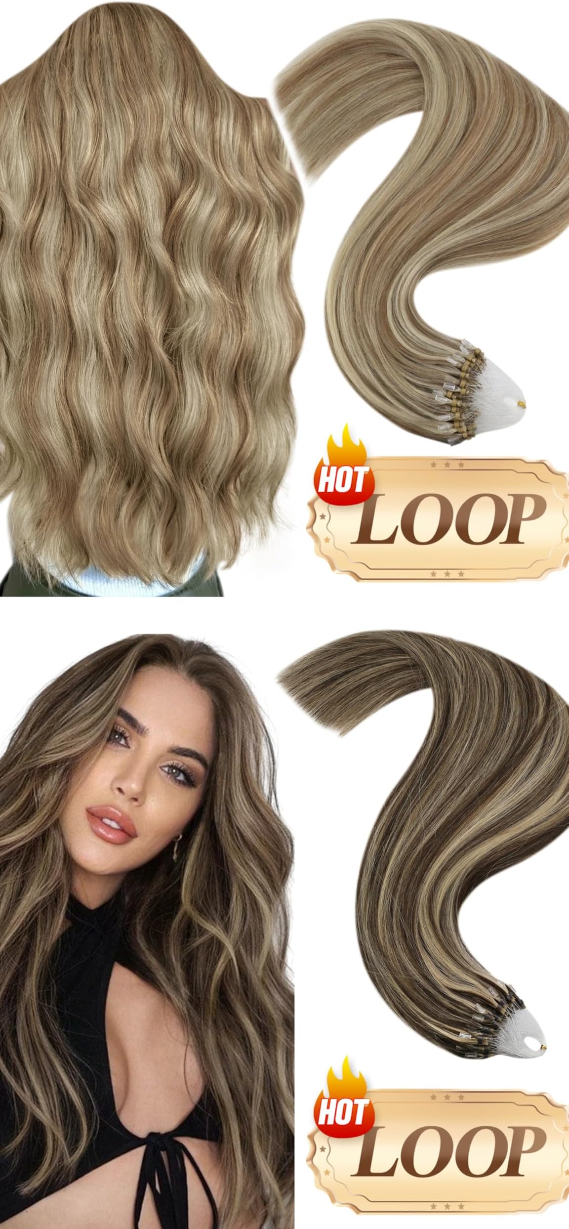 Bundle YoungSee Microbead Hair Extensions Dark Brown Highlight and Microbead Hair Extensions Light Brown Highlight 50s/50g